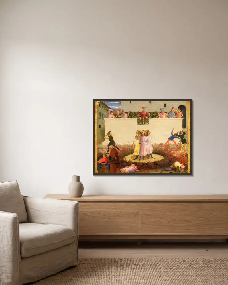 Święci Kosma i Damian oraz ich bracia, którzy przeżyli stos, Fra Angelico w ramie na ścianie
