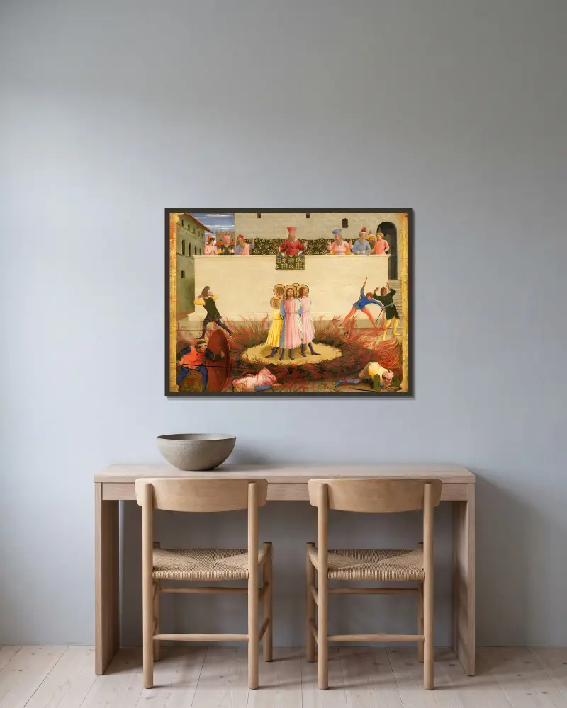 Święci Kosma i Damian oraz ich bracia, którzy przeżyli stos, Fra Angelico w ramie na ścianie