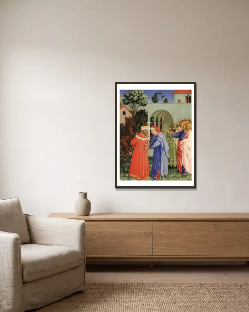 The Apostle Saint James the Greater Freeing the Magician Hermogenes av Fra Angelico inramad på en vägg