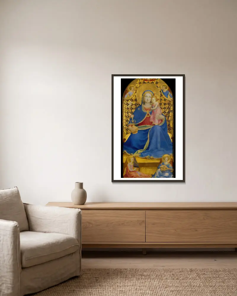 Virgin of Humility (from 1433 until 1435) av Fra Angelico inramad på en vägg