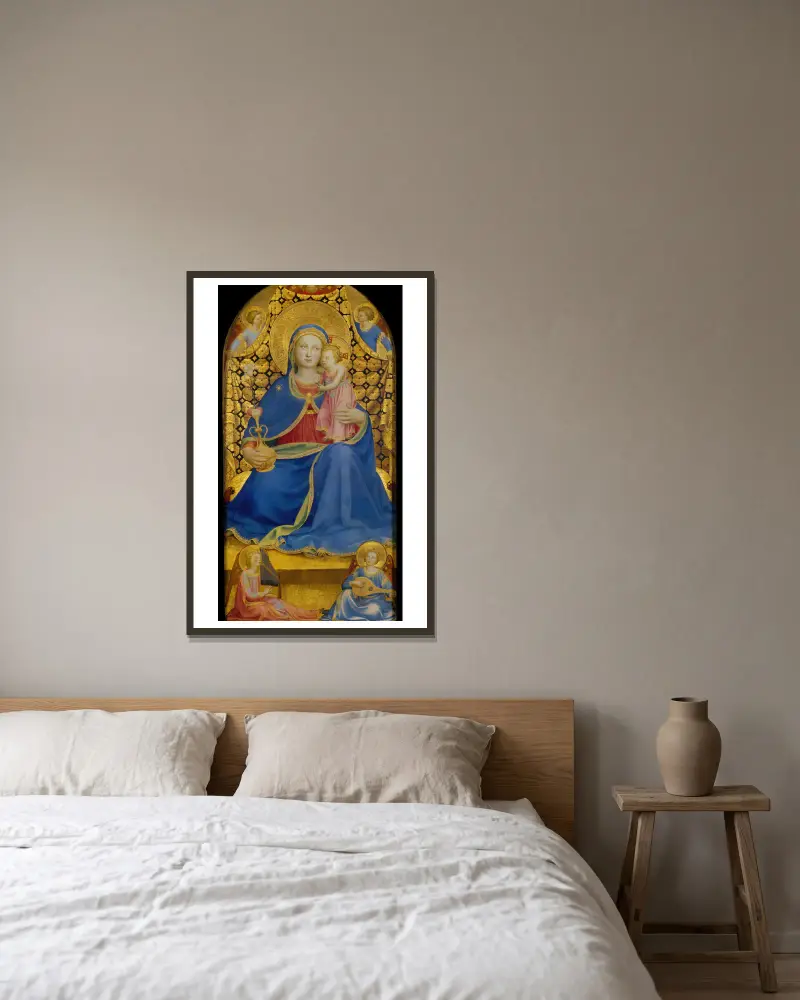 Virgin of Humility (from 1433 until 1435) av Fra Angelico inramad på en vägg