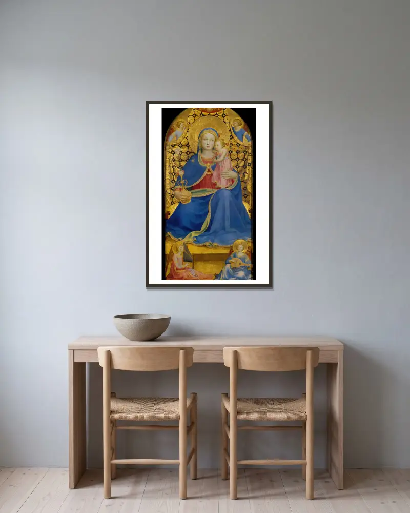 Virgin of Humility (from 1433 until 1435) av Fra Angelico inramad på en vägg