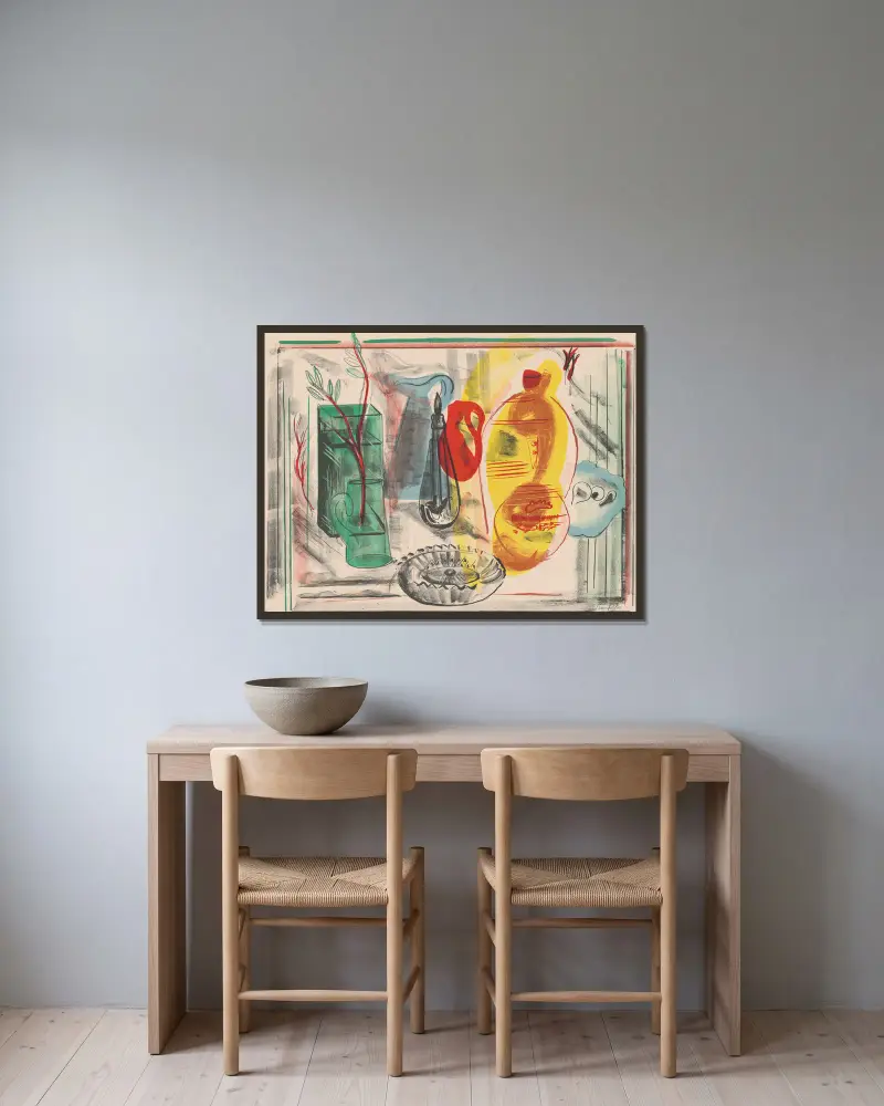Arrangement of jugs av Frances Hodgkins inramad på en vägg