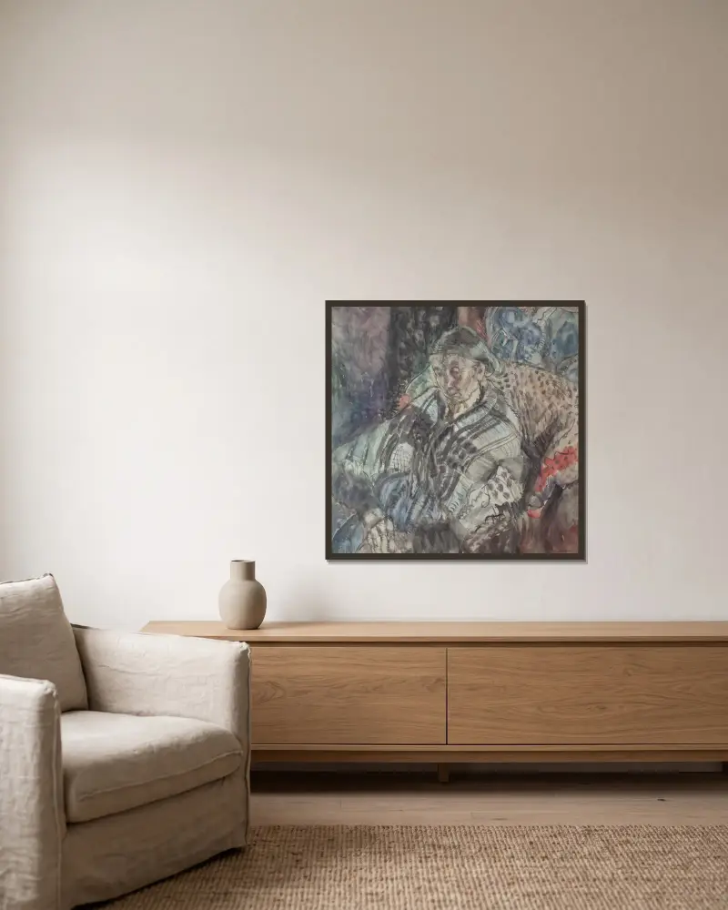 Bretonischer Bauer von Frances Hodgkins gerahmt an einer Wand