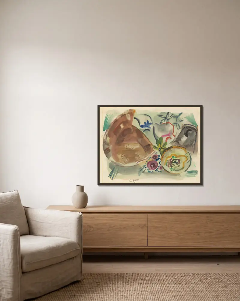 Zerbrochenes Steingut von Frances Hodgkins gerahmt an einer Wand