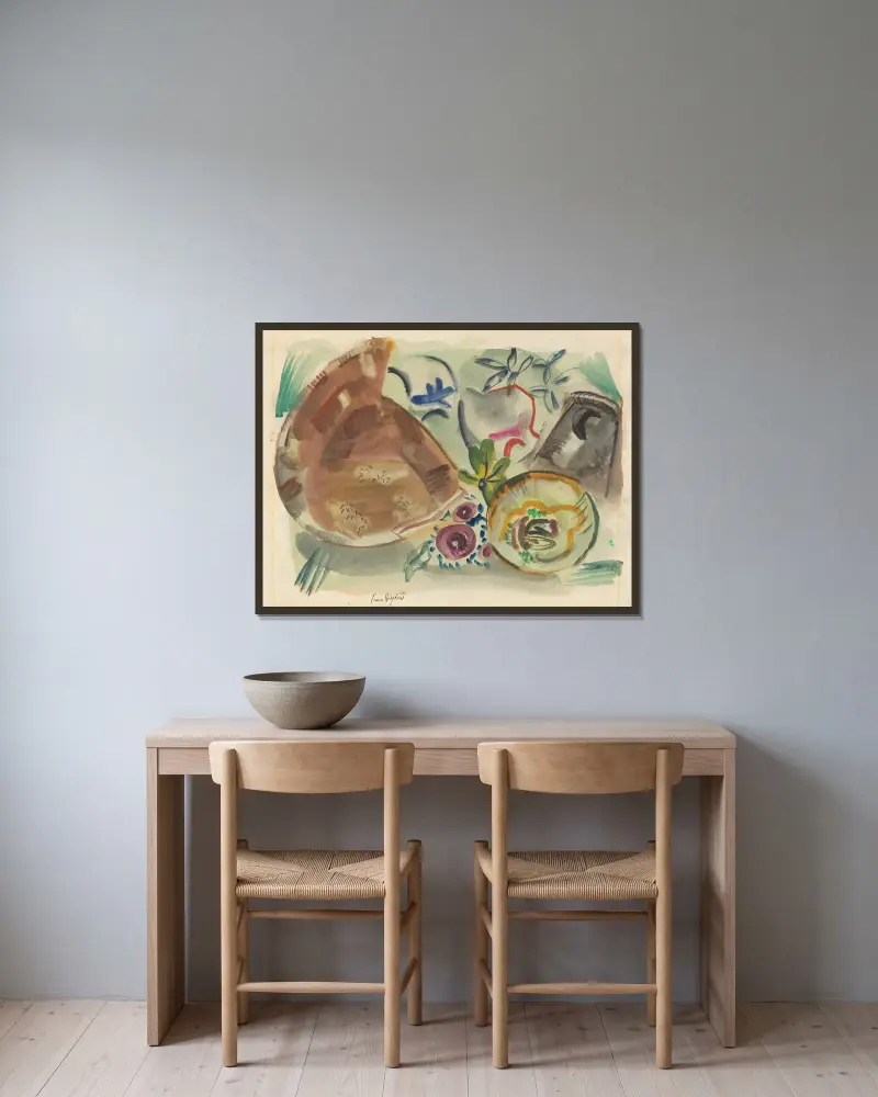 Zerbrochenes Steingut von Frances Hodgkins gerahmt an einer Wand