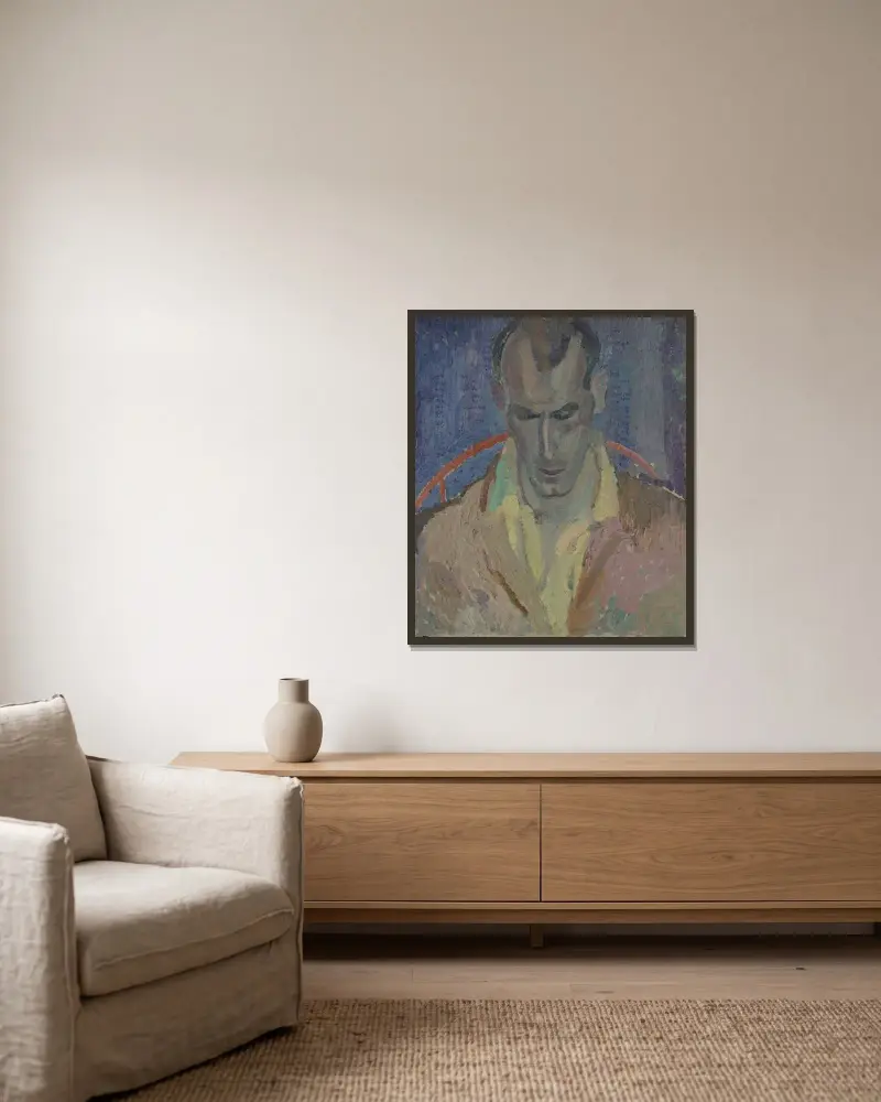 Portrait of Arthur Lett-Haines av Frances Hodgkins inramad på en vägg