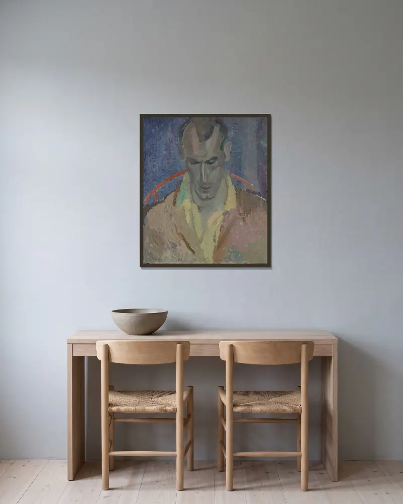 Portrait of Arthur Lett-Haines av Frances Hodgkins inramad på en vägg