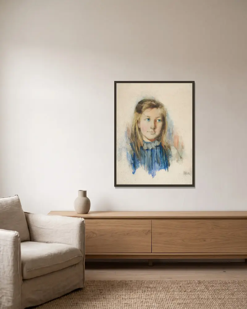 The girl with flaxen hair av Frances Hodgkins inramad på en vägg