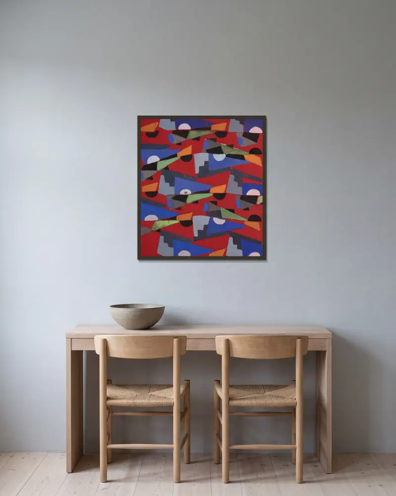 Untitled (Textile design no VIII) av Frances Hodgkins inramad på en vägg