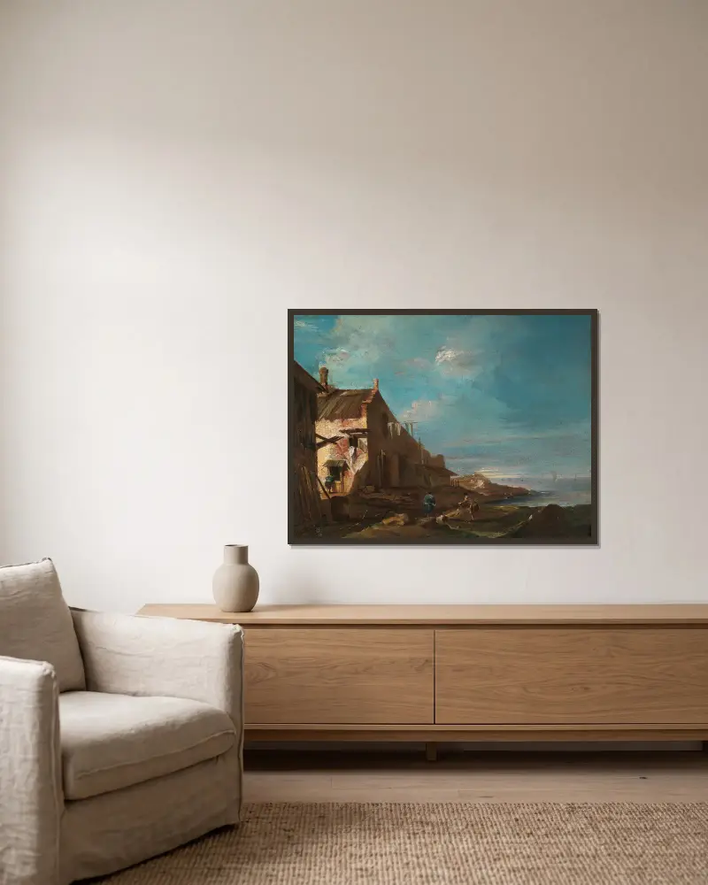 A Coastal Architectural Capriccio av Francesco Guardi inramad på en vägg