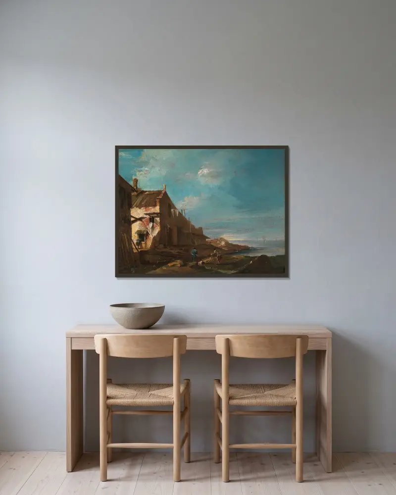 A Coastal Architectural Capriccio av Francesco Guardi inramad på en vägg
