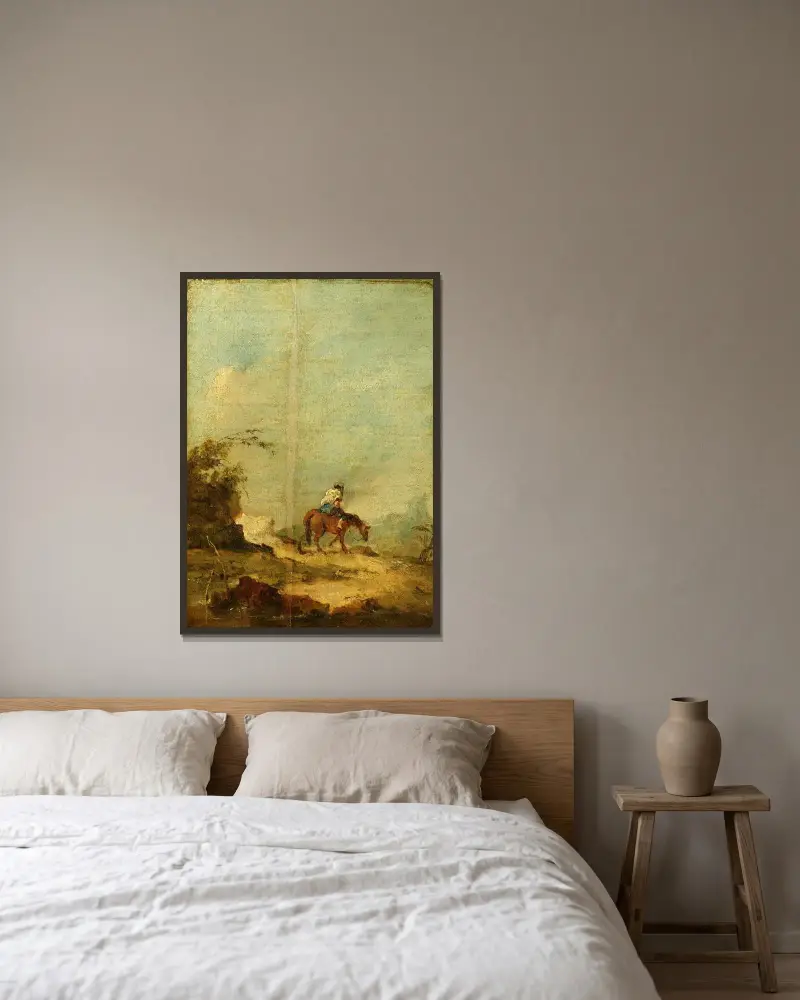 En ryttare i ett landskap av Francesco Guardi inramad på en vägg