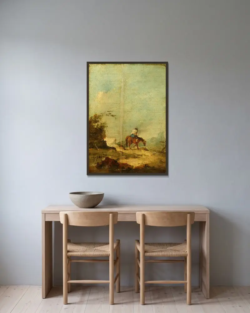 En ryttare i ett landskap av Francesco Guardi inramad på en vägg