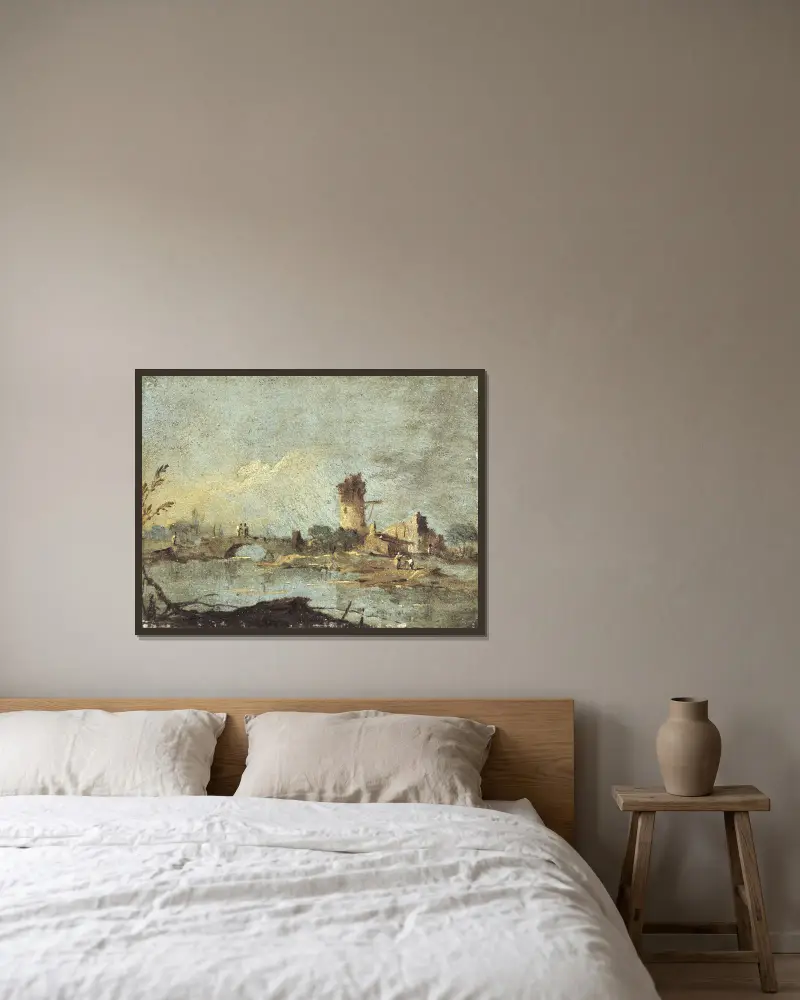 Caprice rustique, avec pont et tour en ruine av Francesco Guardi inramad på en vägg