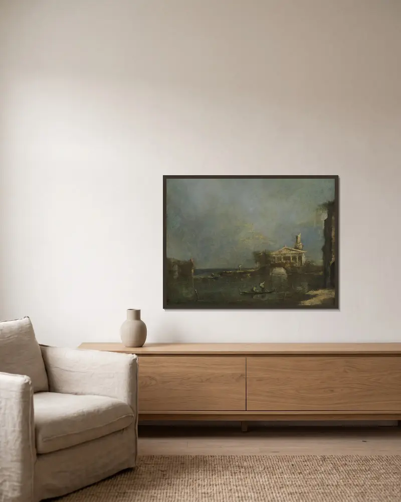 Lagoon near Venice av Francesco Guardi inramad på en vägg