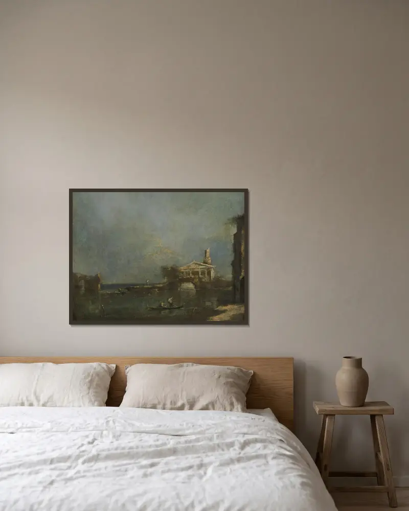 Lagoon near Venice av Francesco Guardi inramad på en vägg