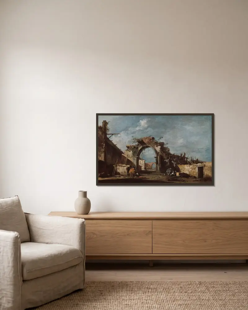 Ruined Archway av Francesco Guardi inramad på en vägg