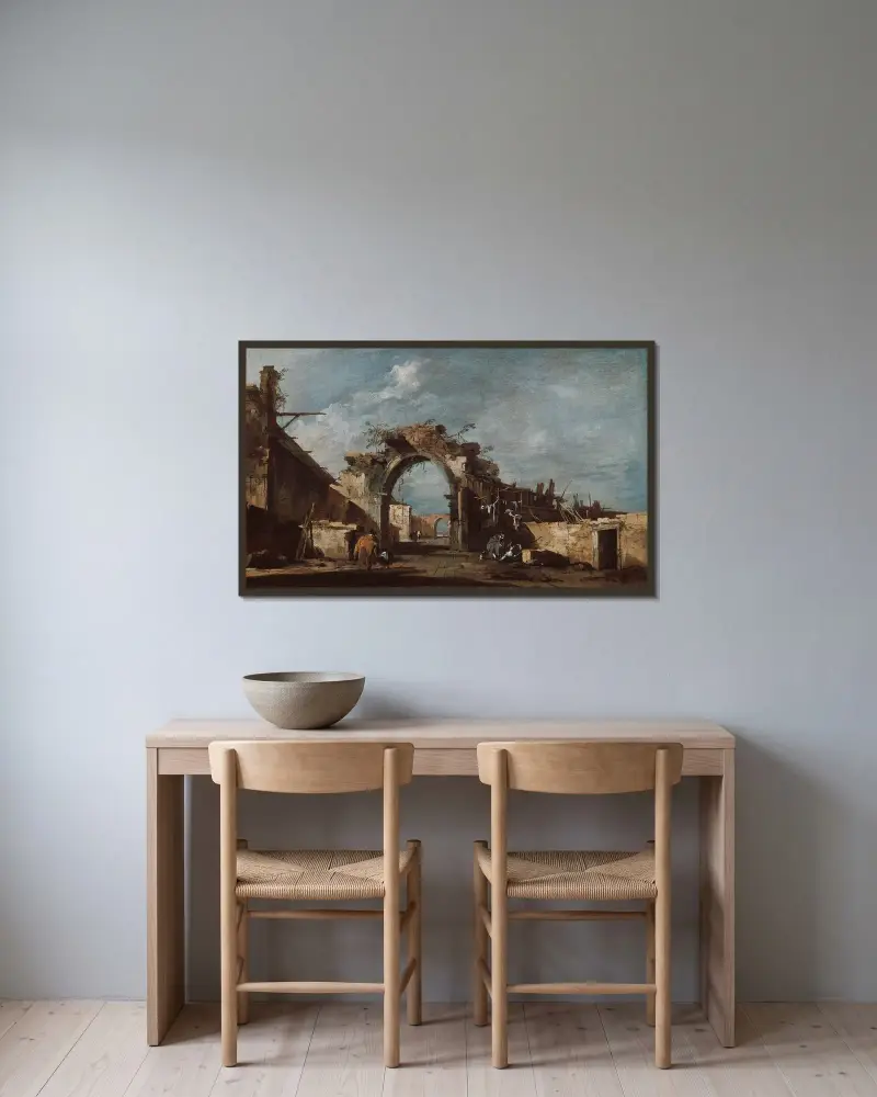 Ruined Archway av Francesco Guardi inramad på en vägg