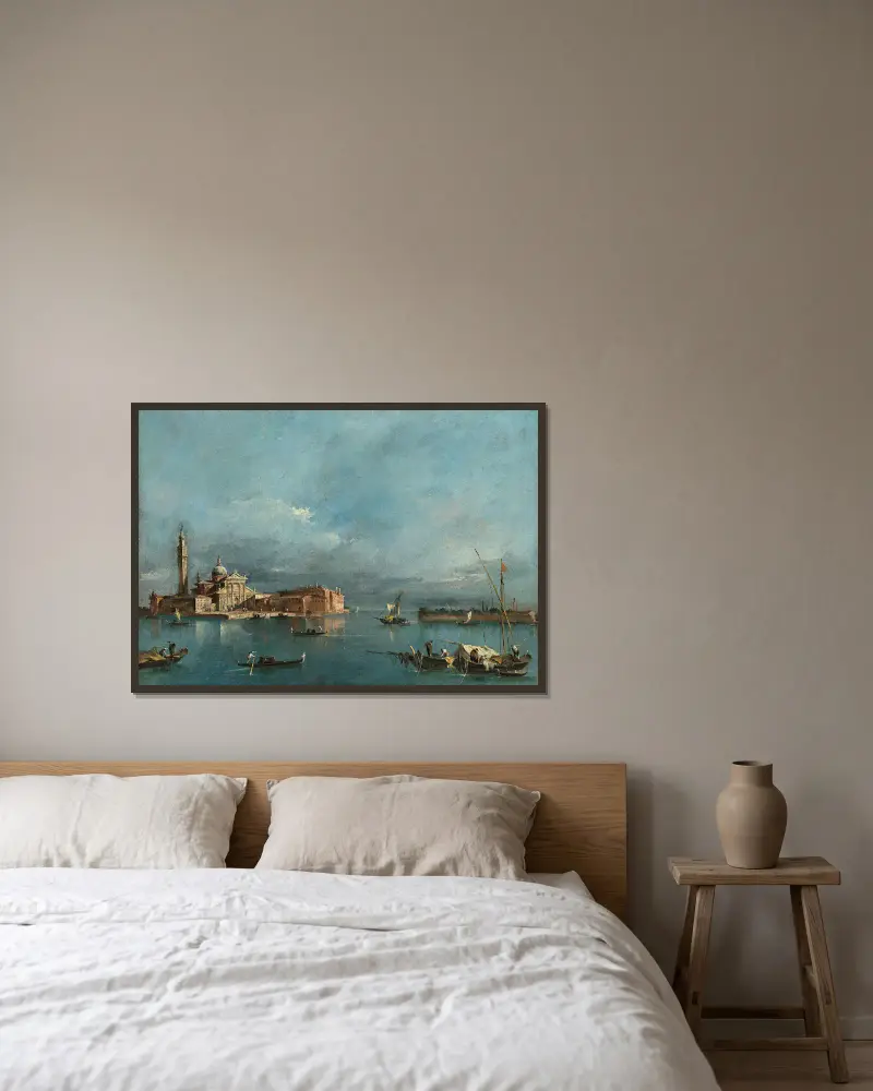 San Giorgio Maggiore, with the Punta del Giudecca av Francesco Guardi inramad på en vägg