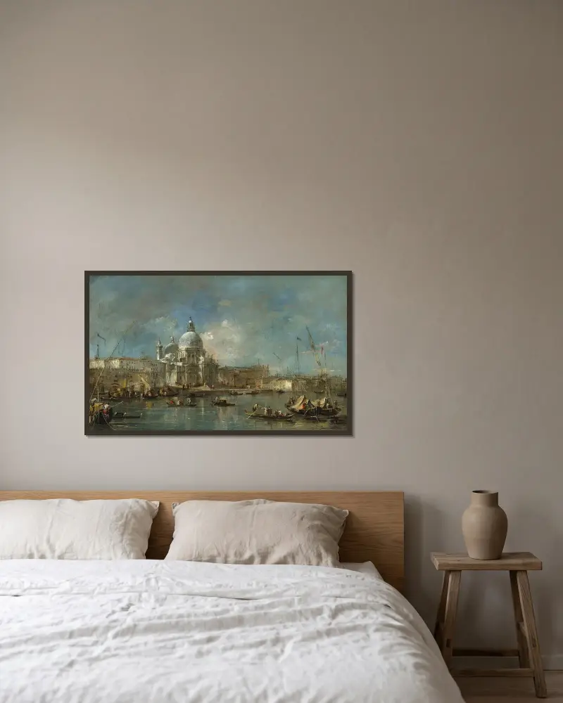 Santa Maria della Salute av Francesco Guardi inramad på en vägg