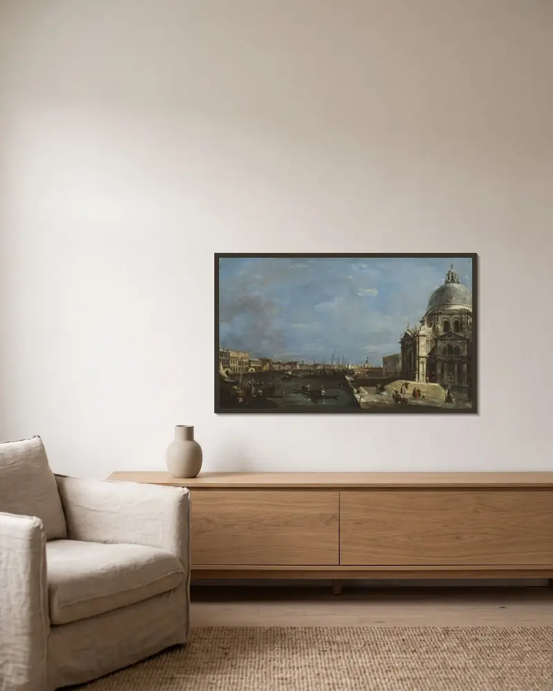 Stora kanalen, Venedig av Francesco Guardi inramad på en vägg