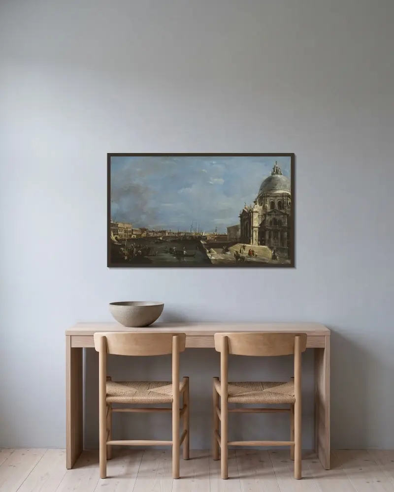 Stora kanalen, Venedig av Francesco Guardi inramad på en vägg