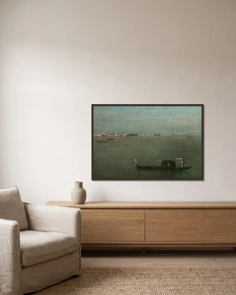 Šedá laguna (Gondoly na laguně), Francesco Guardi v rámu na stěně