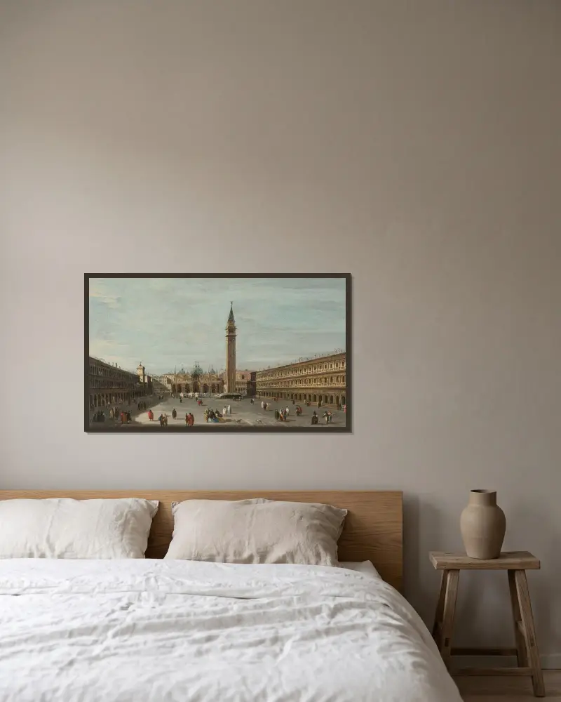 Piazzan i Venedig, vy mot öster av Francesco Guardi inramad på en vägg