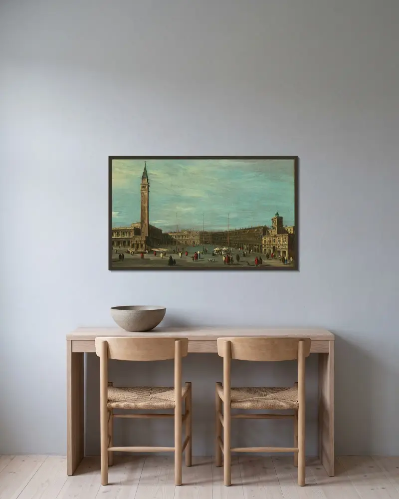 Piazza San Marco i Venedig, mot väster av Francesco Guardi inramad på en vägg
