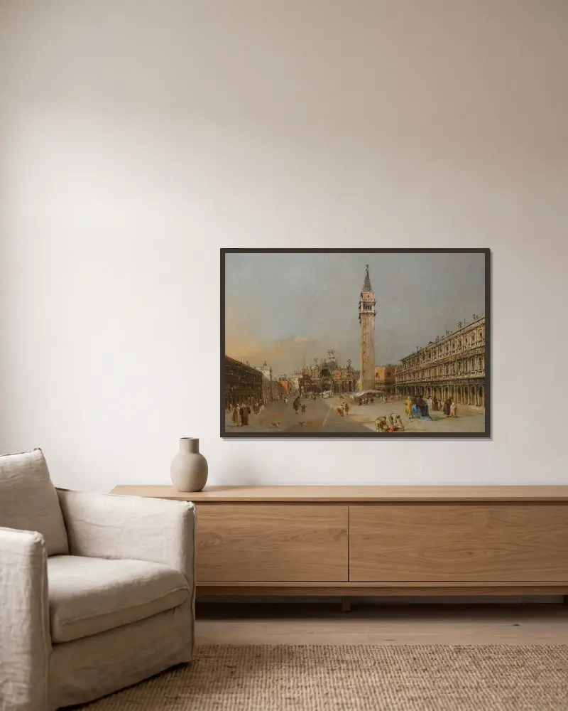The Piazza San Marco With The Basilica And Campanile av Francesco Guardi inramad på en vägg
