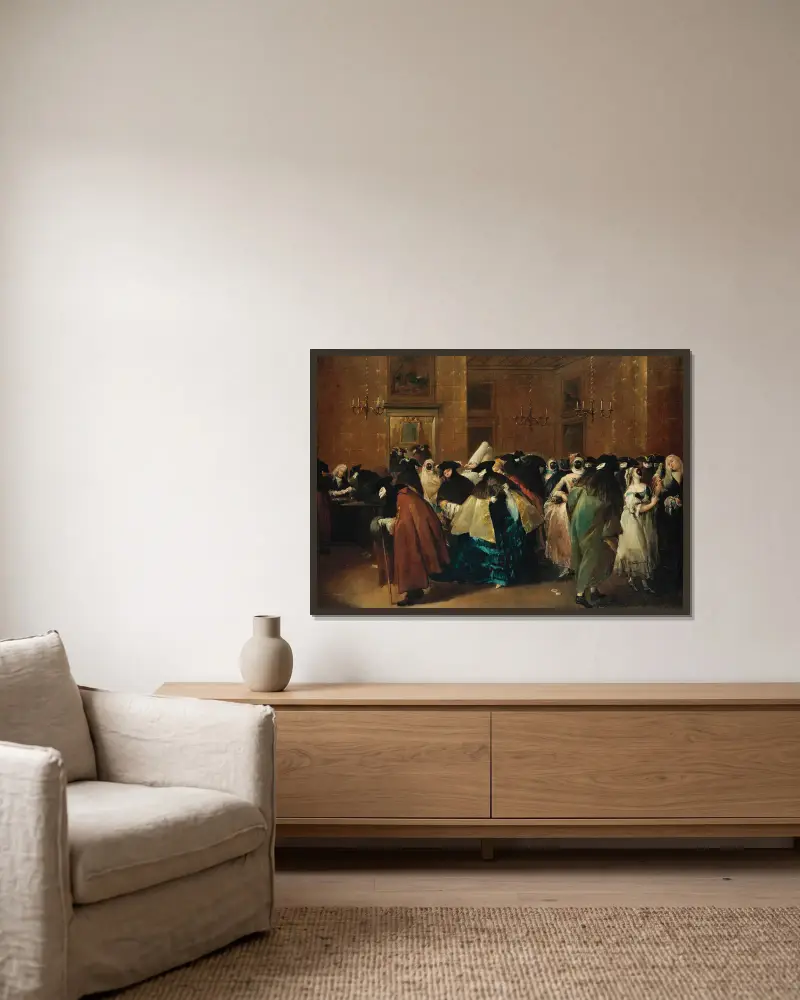 The Ridotto In Venice With Masked Figures Conversing av Francesco Guardi inramad på en vägg