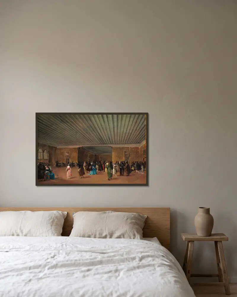 Den offentliga ridotten på Palazzo Dandolo av Francesco Guardi inramad på en vägg