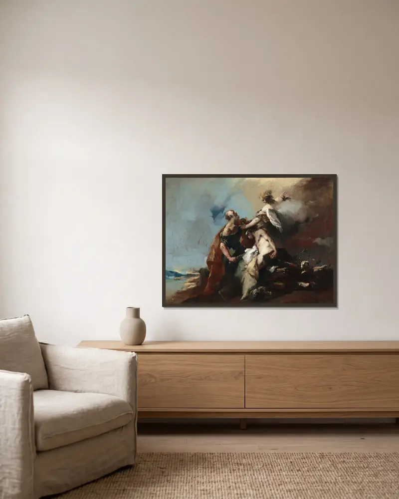 The Sacrifice of Isaac av Francesco Guardi inramad på en vägg