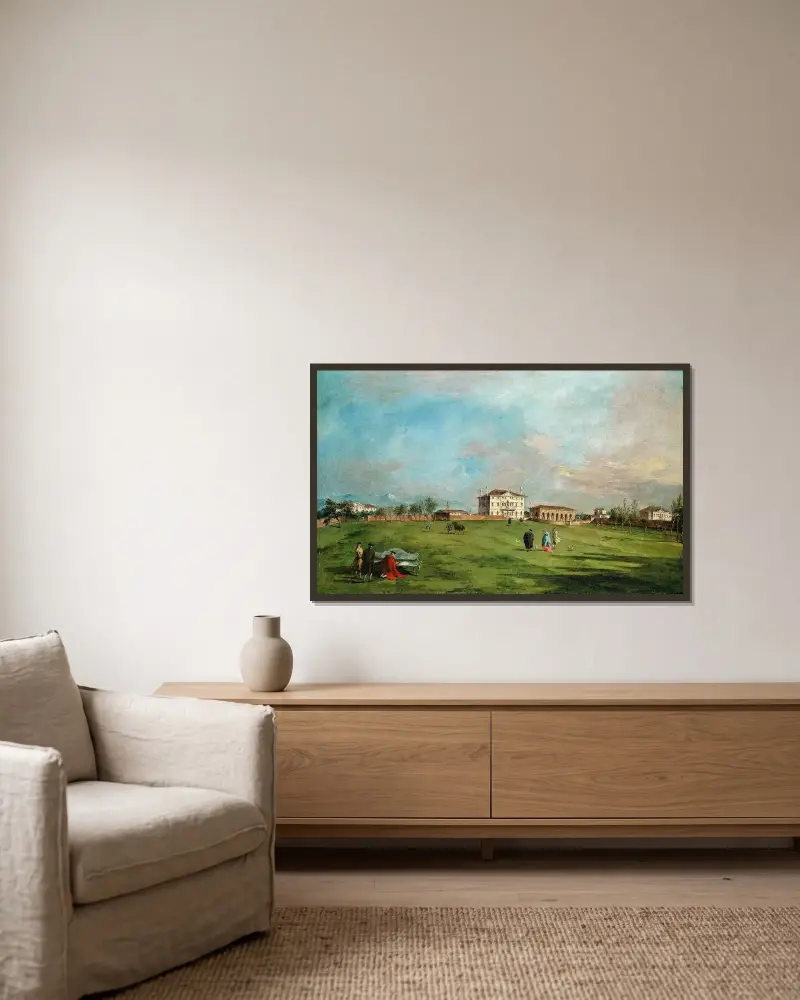 The Villa Loredan, Paese av Francesco Guardi inramad på en vägg
