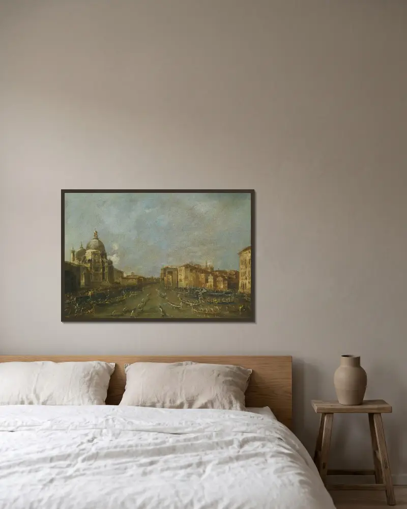 Benátky, slavnost na Canal Grande u Santa Maria della Salute, Francesco Guardi v rámu na stěně