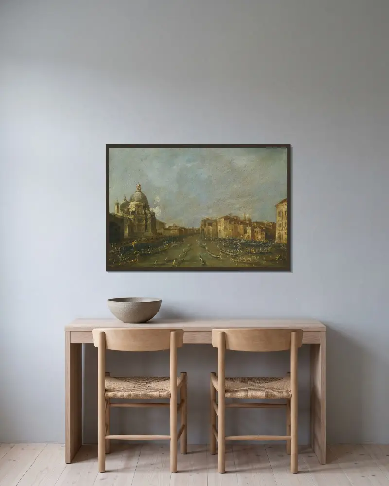 Benátky, slavnost na Canal Grande u Santa Maria della Salute, Francesco Guardi v rámu na stěně