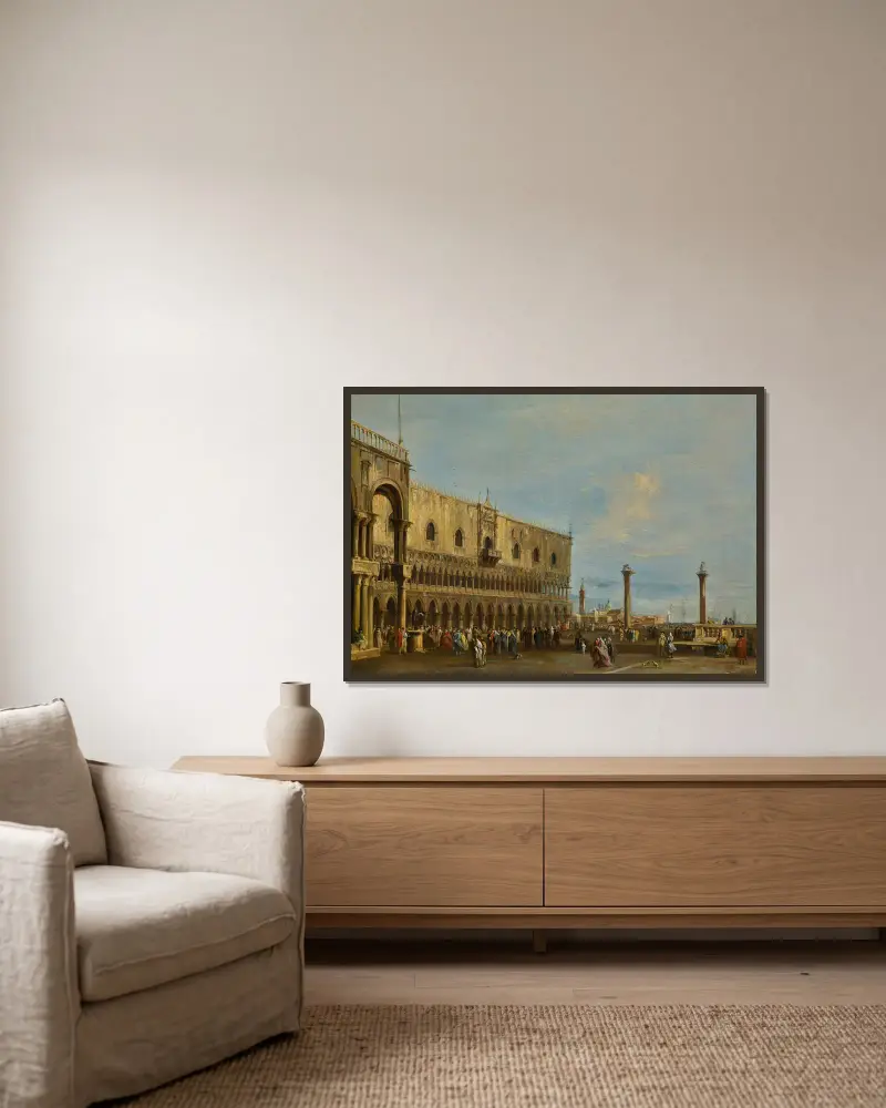 Venice, A View Of The Piazzetta Looking South With The Palazzo Ducale av Francesco Guardi inramad på en vägg