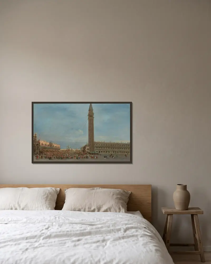 Venedig, Piazzetta San Marco mit dem Fest des Giovedì Grasso von Francesco Guardi gerahmt an einer Wand