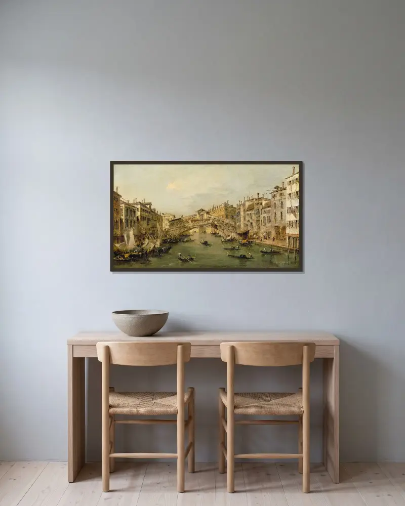 Venedig, Rialto av Francesco Guardi inramad på en vägg