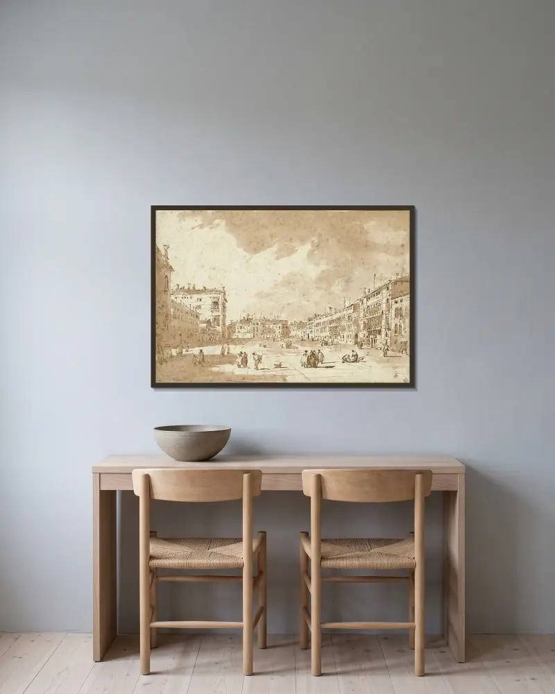 Vy över Campo S. Polo av Francesco Guardi inramad på en vägg