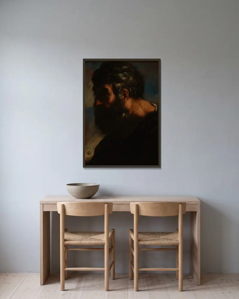 Tête d’homme – nr 2 av Pier Francesco Mola inramad på en vägg
