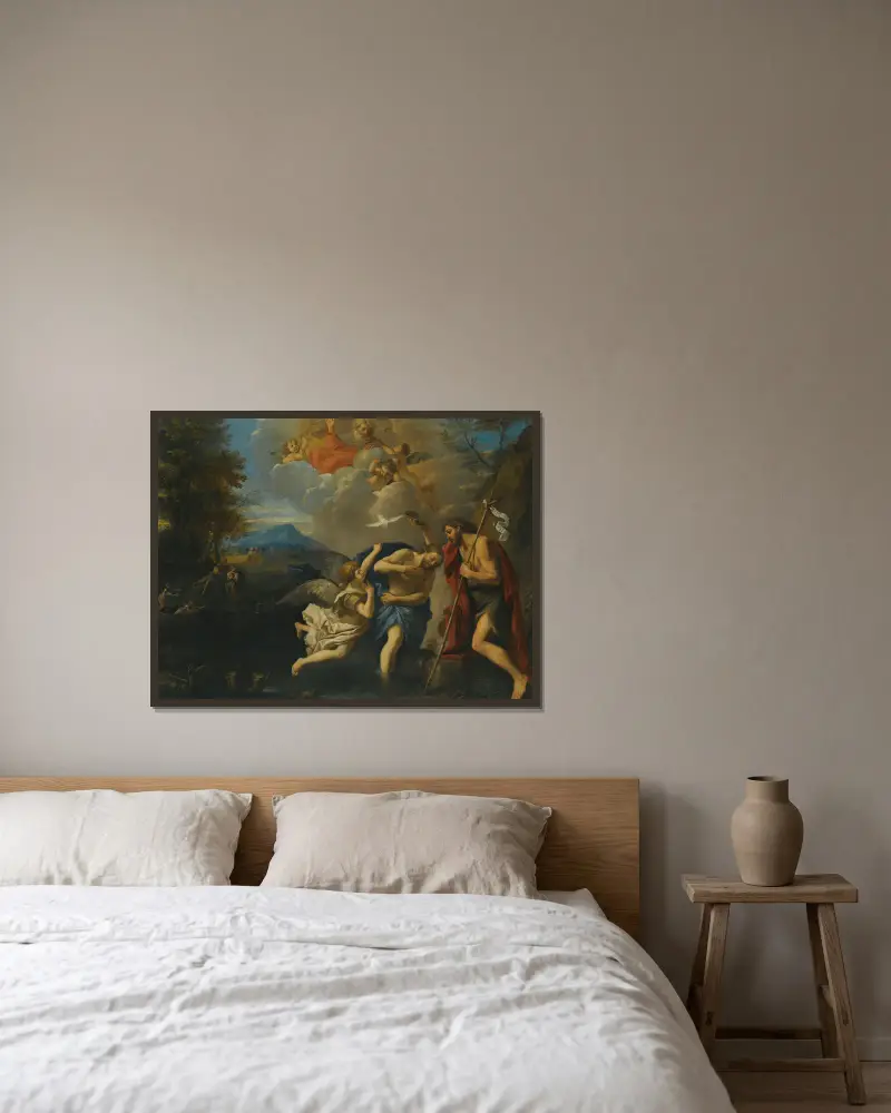 The Baptism Of Christ – nr 2 av Pier Francesco Mola inramad på en vägg