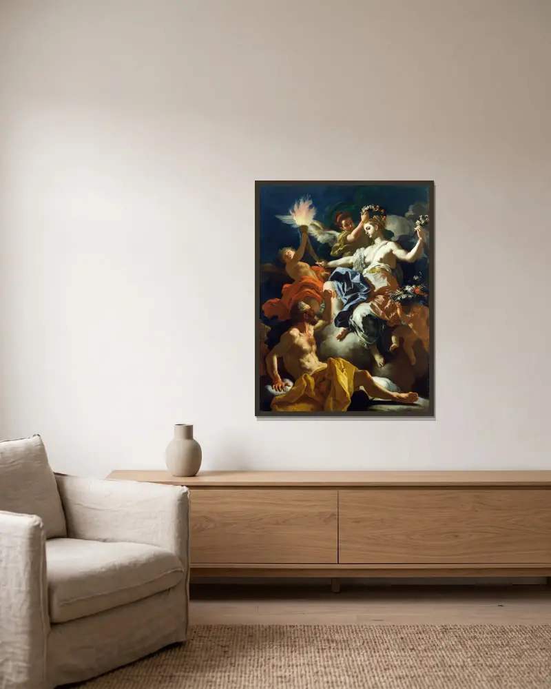 Aurora Taking Leave of Tithonus av Francesco Solimena inramad på en vägg