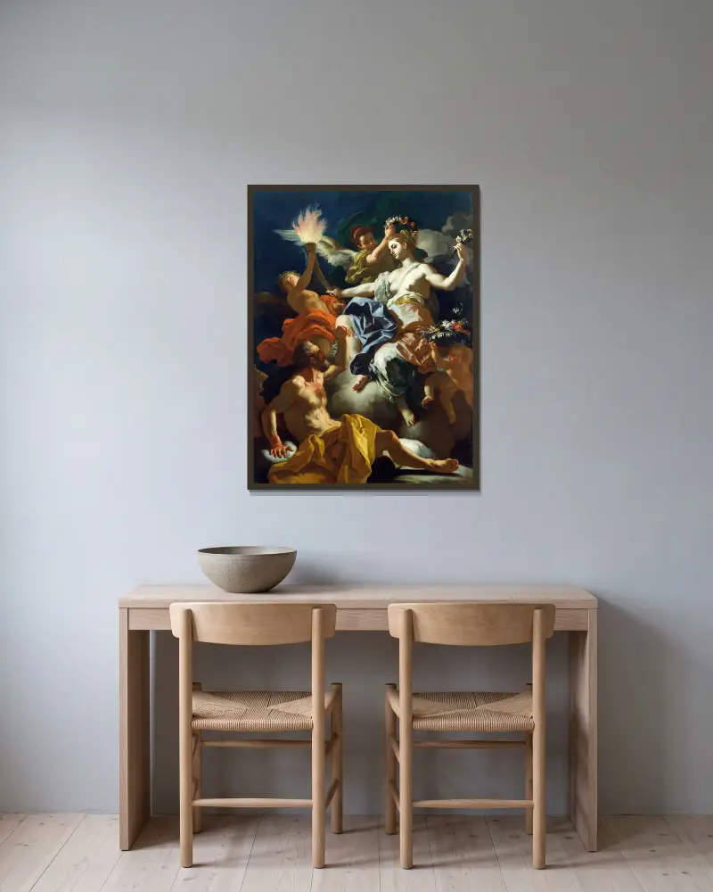 Aurora Taking Leave of Tithonus av Francesco Solimena inramad på en vägg