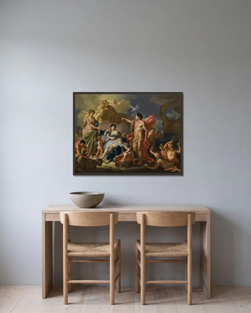 Bacchus And Ariadne av Francesco Solimena inramad på en vägg