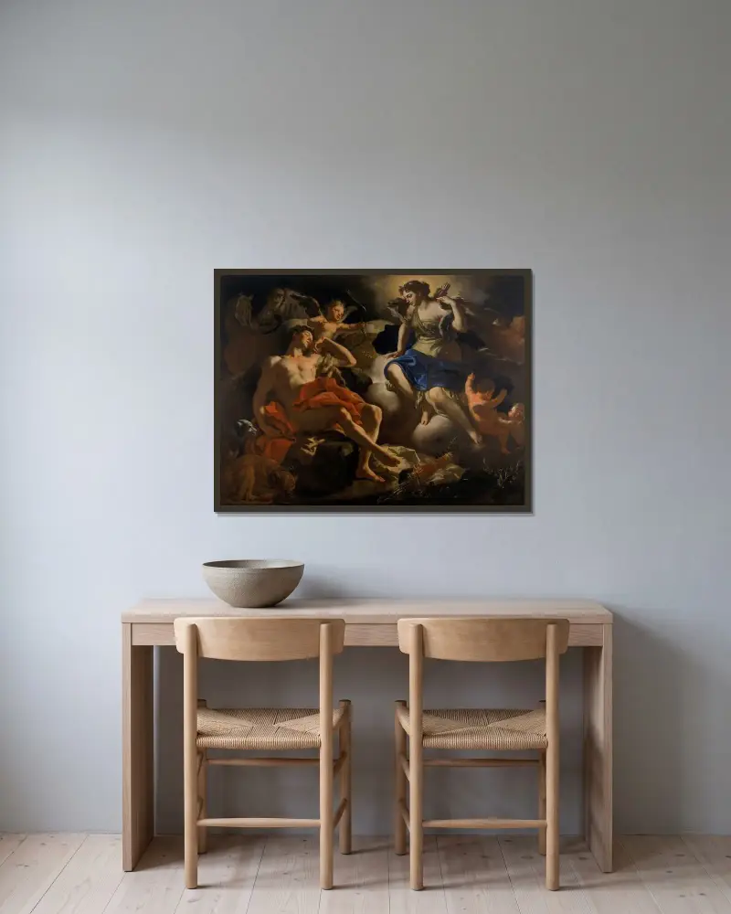 Diana och Endymion av Francesco Solimena inramad på en vägg
