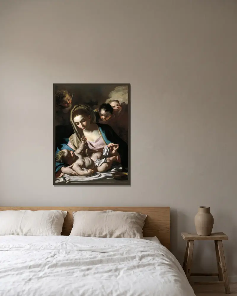 Madonna And Child, 1720 av Francesco Solimena inramad på en vägg