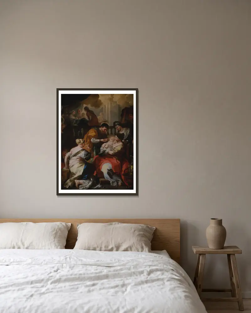 The Birth of the Virgin av Francesco Solimena inramad på en vägg