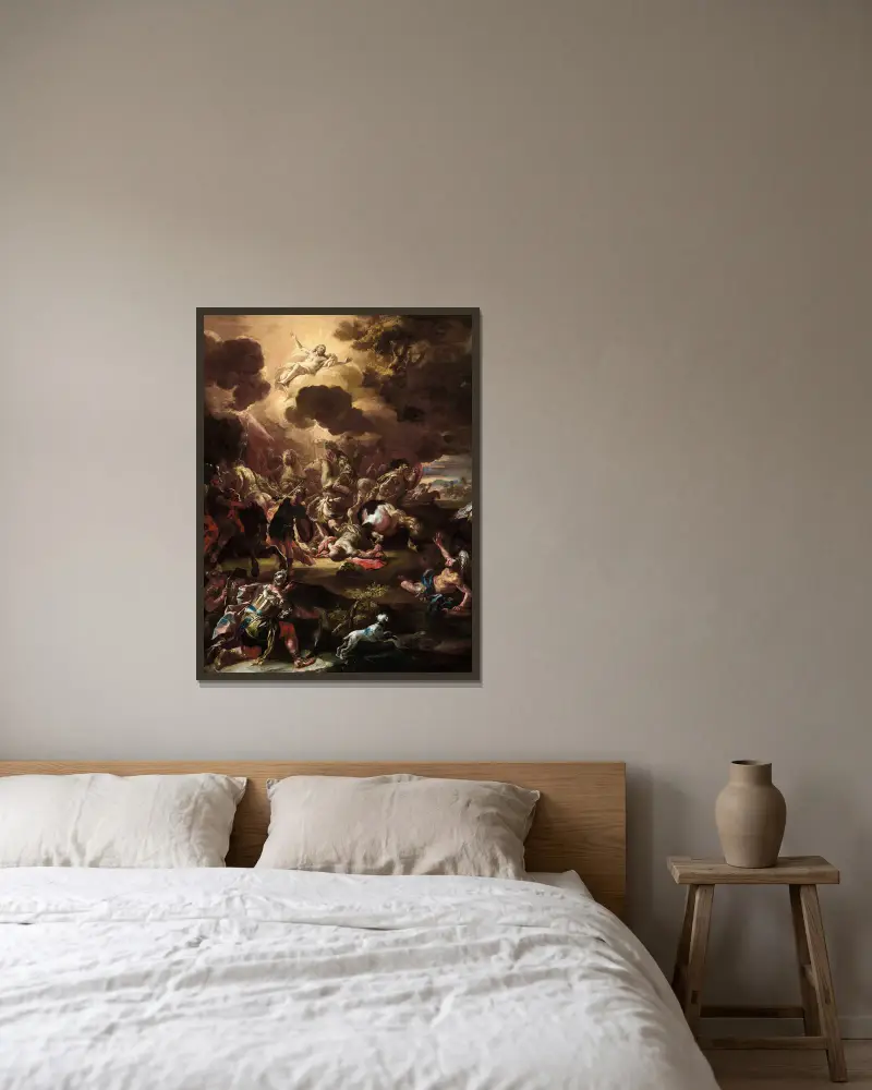 The Conversion of Saul av Francesco Solimena inramad på en vägg